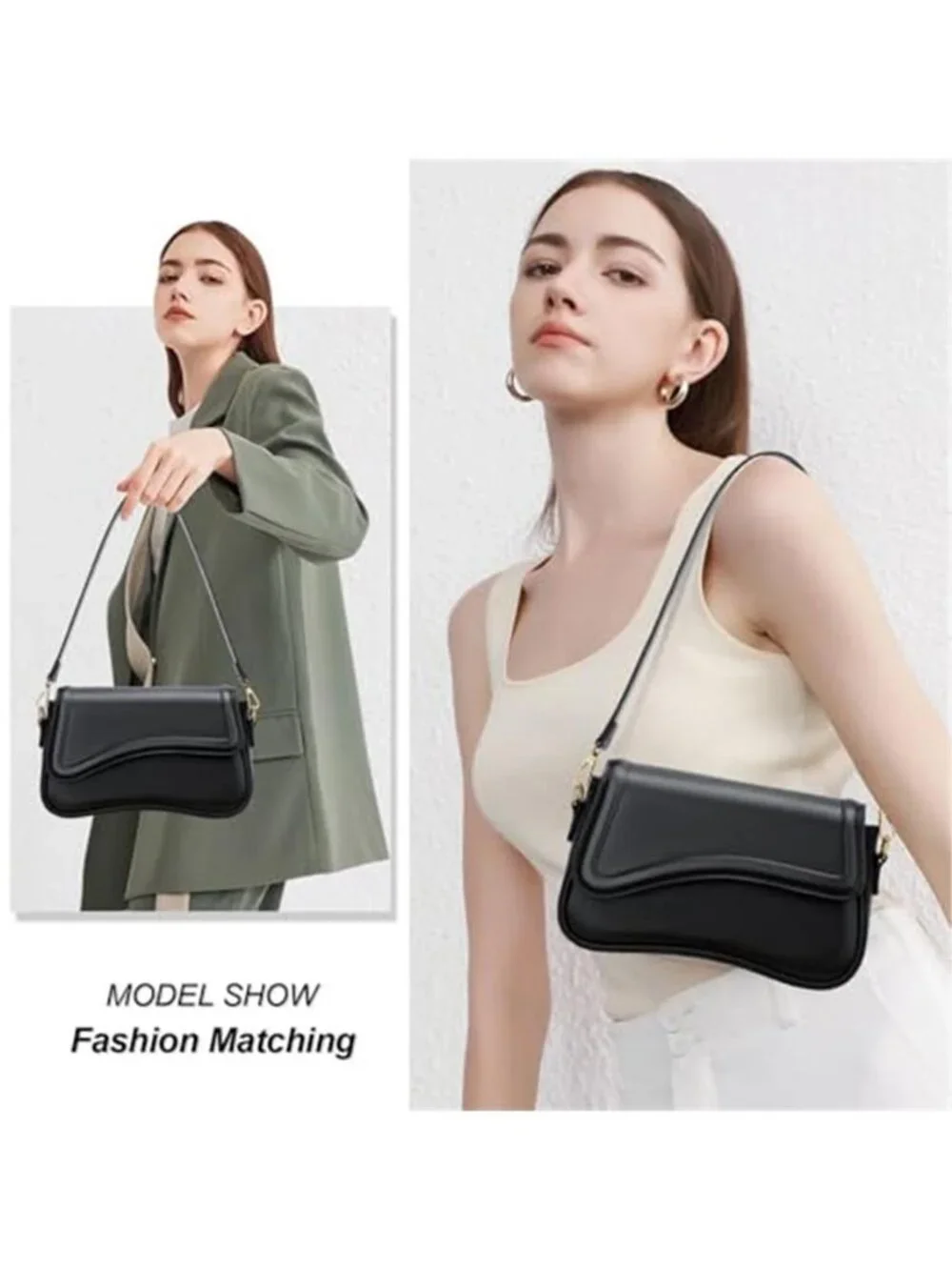 KKXIU Black Shoulder Bag Underarm Hobo Purse Faux Leather Trendy Handbag